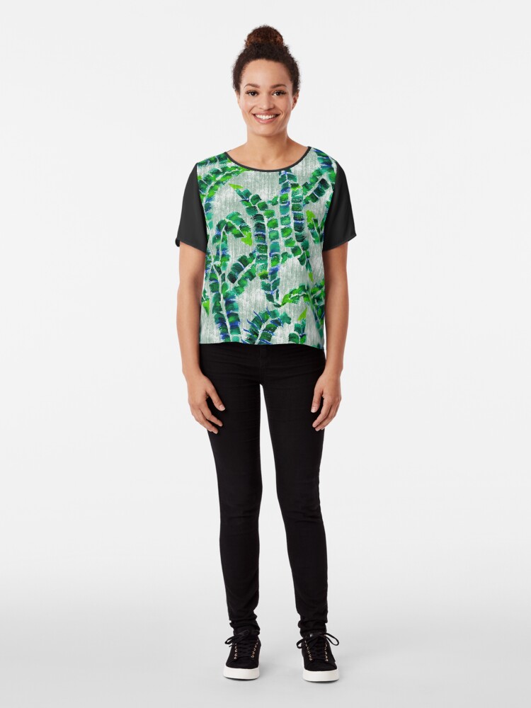 Alternate view of Hand-Painted Banana Leaves Green Botanical Plant Chiffon Top