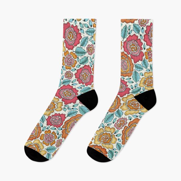 Item preview, cottage roses - pink and orange designed and sold by Claire Bowley.
