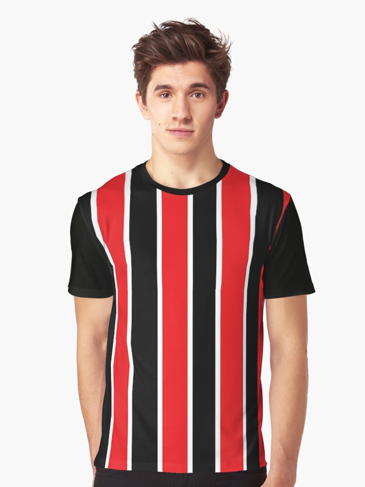 black red and white striped shirt