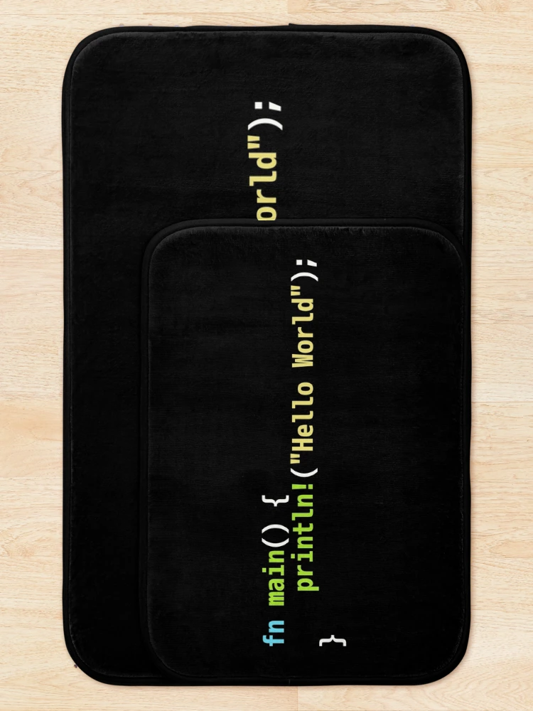 Thumbnail 5 of 6, Bath Mat, Hello World Rust Code - Dark Syntax Scheme Coder Design designed and sold by geeksta.