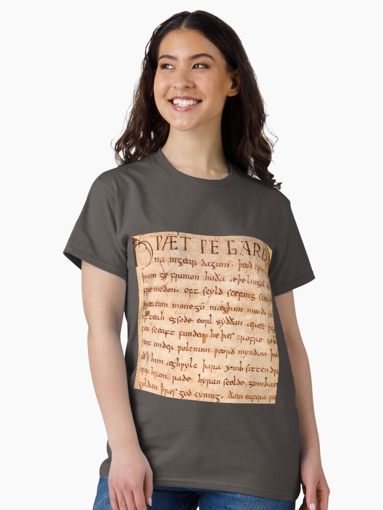 Thumbnail 2 of 7, Classic T-Shirt, Beowulf's oldest known written copy. designed and sold by Odinist.