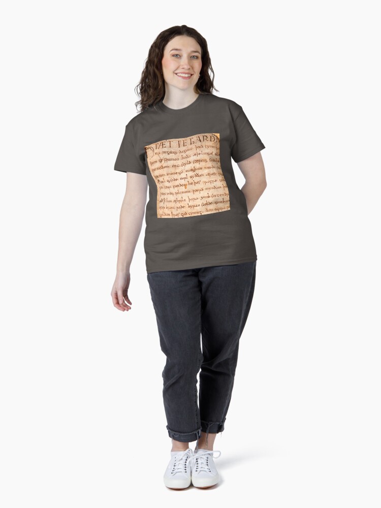 Thumbnail 4 of 7, Classic T-Shirt, Beowulf's oldest known written copy. designed and sold by Odinist.