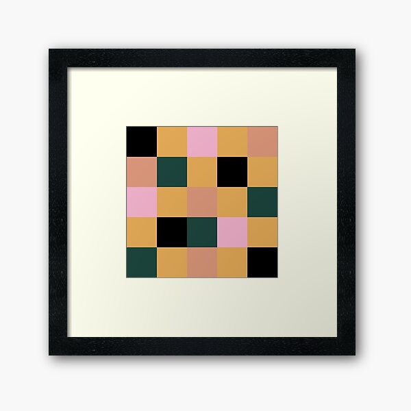 Checkered Pattern Yellow Peach Black Green Pink Framed Art Print