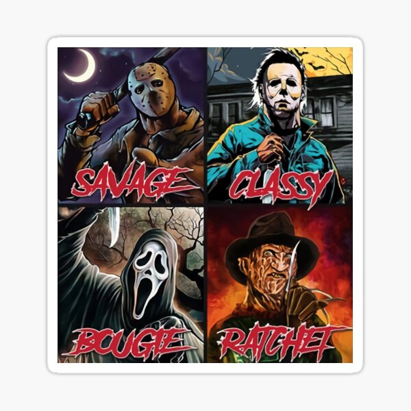 Jason Michael, Freddy Cartoon, Savage Classy Bougie Ratchet, Horror Characters. Sticker