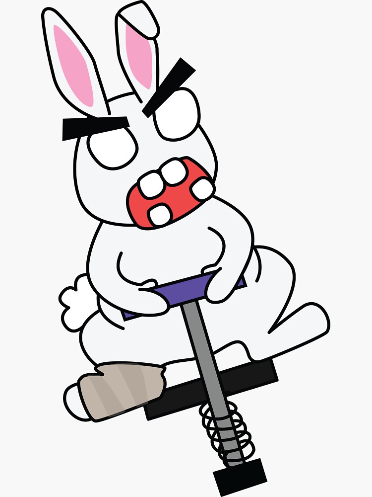 angry injured zombie bunny on a pogo stick by shortstack