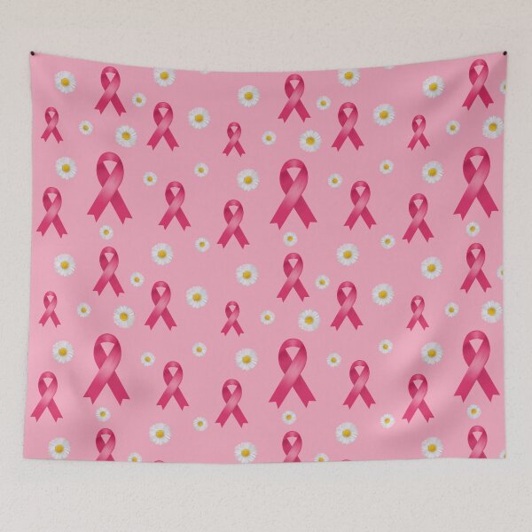 Item preview, Breast cancer pink ribbon pattern with daisies on pink background. designed and sold by Katine-Art.