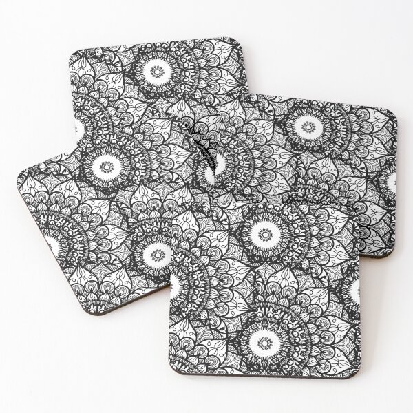 Item preview, Mandala Flowers Black and White Pattern designed and sold by GoldenZodiac888.