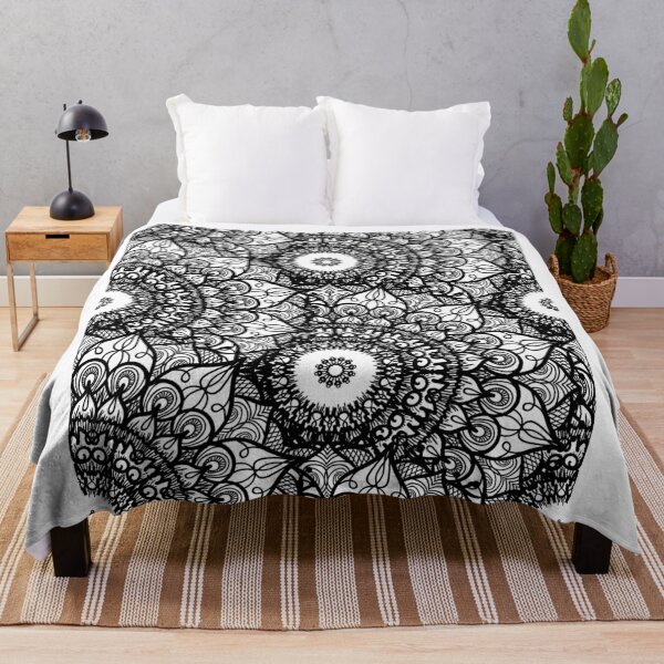 Item preview, Mandala Flowers Black and White Pattern designed and sold by GoldenZodiac888.