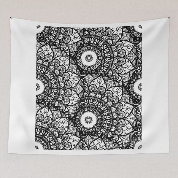 Item preview, Mandala Flowers Black and White Pattern designed and sold by GoldenZodiac888.