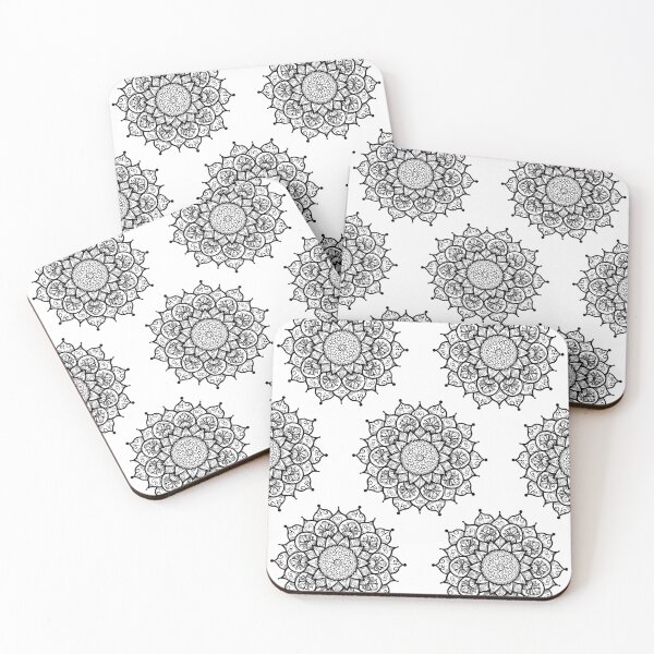 Item preview, Small Mandala Flowers Black and White designed and sold by GoldenZodiac888.