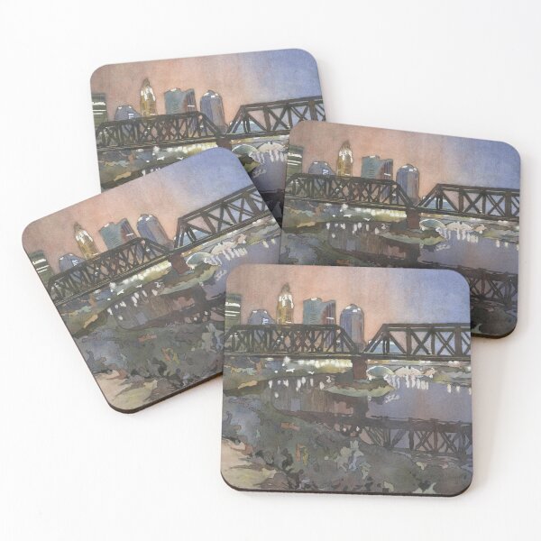 Item preview, Columbus, OH skyline at sunset.  Watercolor painting of Columbus, Ohio at sunset  designed and sold by rfoxphoto.
