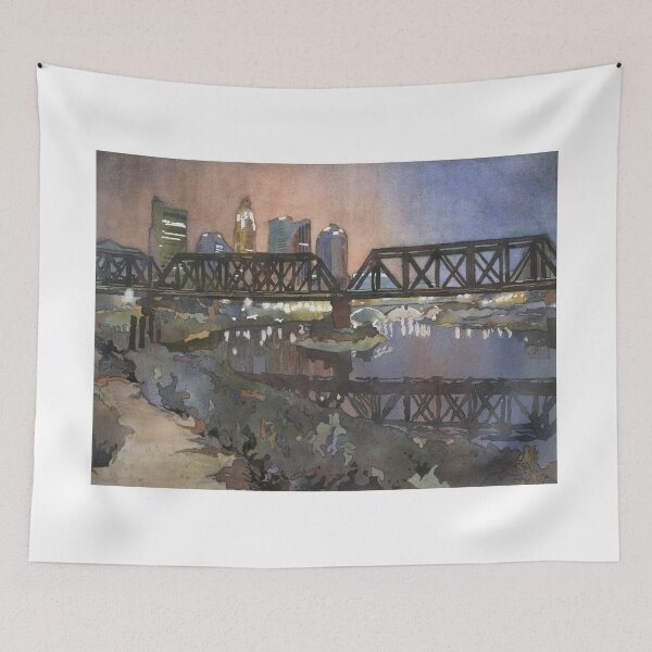 Item preview, Columbus, OH skyline at sunset.  Watercolor painting of Columbus, Ohio at sunset  designed and sold by rfoxphoto.