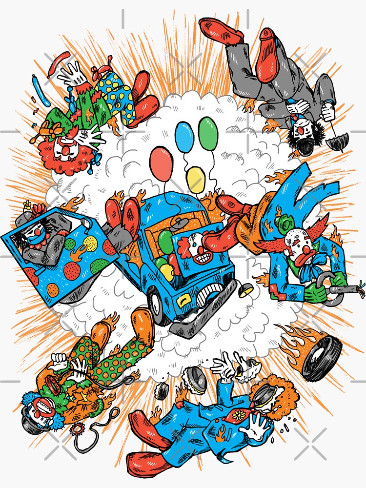 Thumbnail 3 of 3, Sticker, When Clown Cars Explode designed and sold by nickv47.