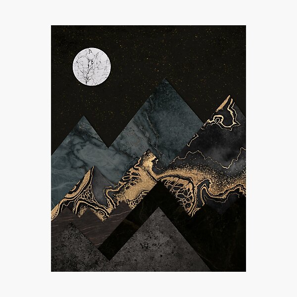 Item preview, Golden Nightfall - Abstract Charcoal Mountains and Moon designed and sold by AmbienceArt.