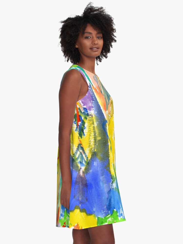 Alternate view of Watercolor Abstract Hearts Colorful Random Brushstrokes A-Line Dress