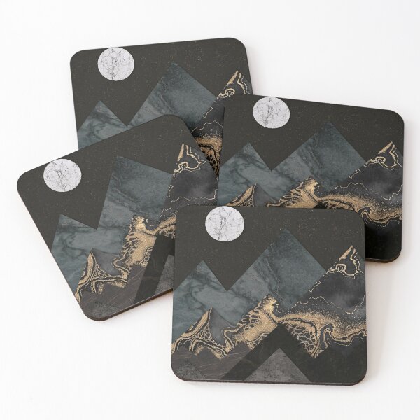 Item preview, Golden Nightfall - Abstract Charcoal Mountains and Moon designed and sold by AmbienceArt.