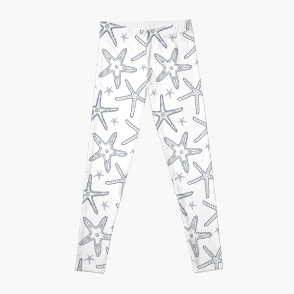 Hamptons Blue White Ocean Starfish Pattern Leggings