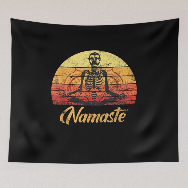 Item preview, Vintage Halloween Namaste Skeleton Meditating Freaky Yoga designed and sold by vivanbess.