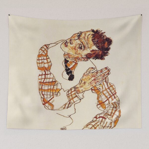 Item preview, Egon Schiele self portrait in a checked shirt designed and sold by Vintage Designs +.