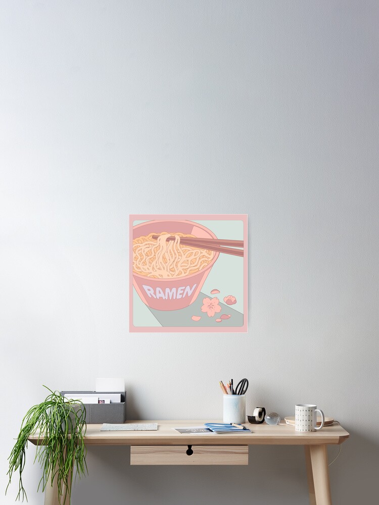 The cute ramen bowl and some sakura flowers | Poster