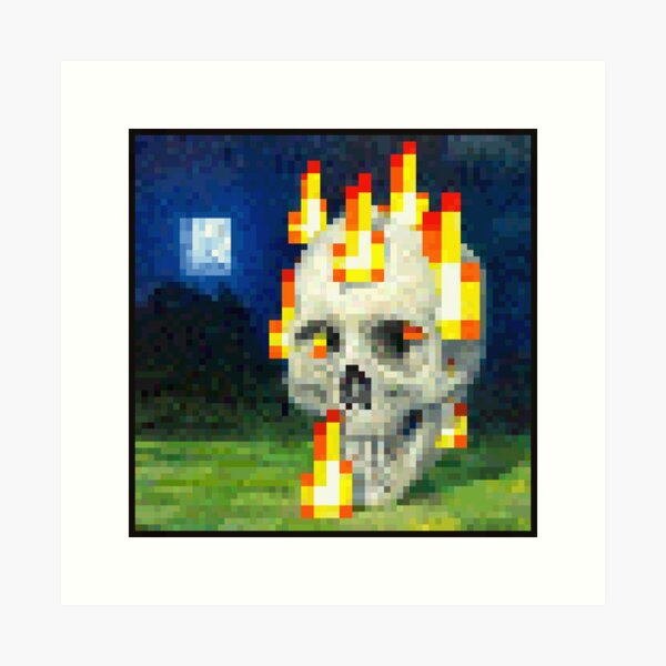Minecraft Painting Burning Skull Art Print