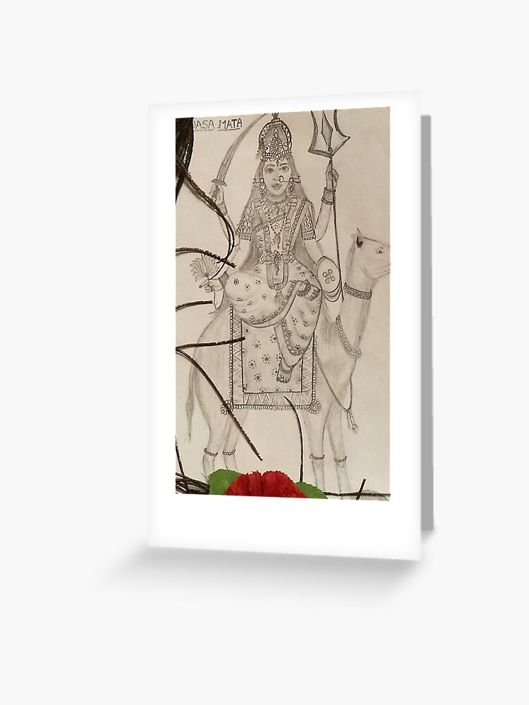 White Black Handmade Goddess Durga Pencil Sketch For Religious Size A4  Sheet
