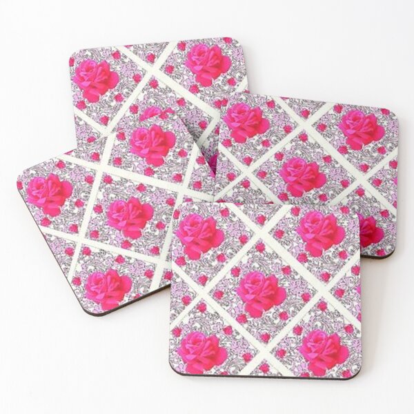 Item preview, CERISE PINK ROSE GARDEN WHITE GEOMETRIC PATTERN ART designed and sold by sharlesart.