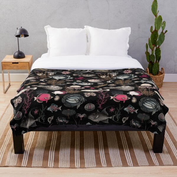 Oceania in black fuchsia mustard cream grey Throw Blanket