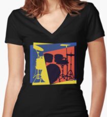 Drum Set Pop Art Women's Fitted V-Neck T-Shirt