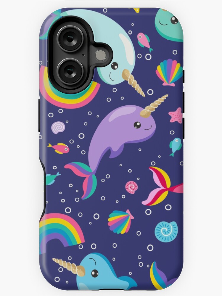 Imagen 1 de 4, Funda de iPhone con la obra Narvales arcoíris bajo el mar azul, diseñada y vendida por SamAnnDesigns.