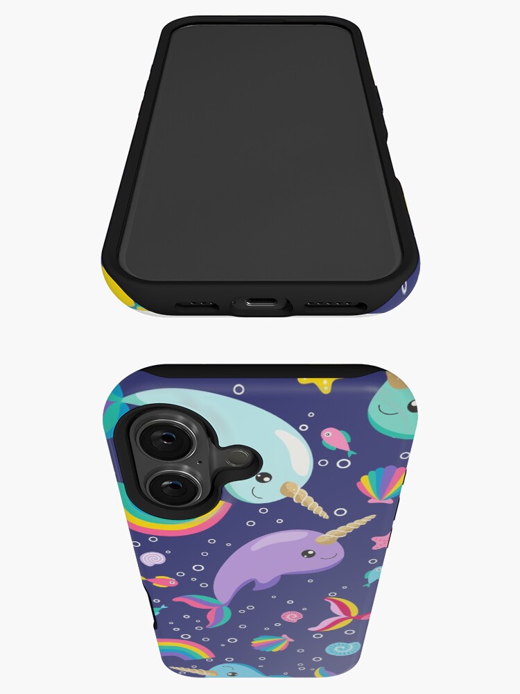 Imagen 3 de 4, Funda de iPhone con la obra Narvales arcoíris bajo el mar azul, diseñada y vendida por SamAnnDesigns.