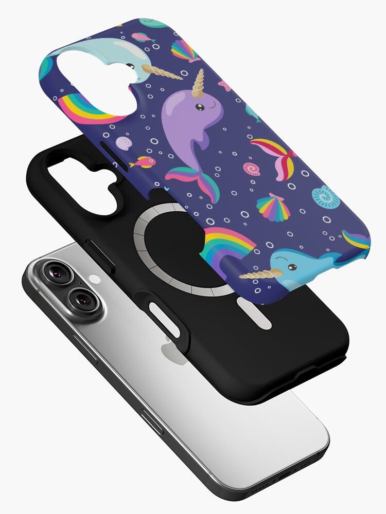 Imagen 2 de 4, Funda de iPhone con la obra Narvales arcoíris bajo el mar azul, diseñada y vendida por SamAnnDesigns.