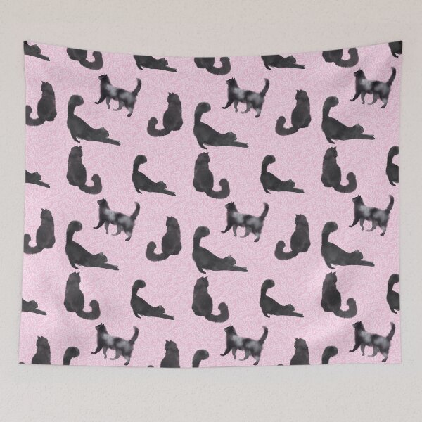 Item preview, 3 Watercolour Black Cats on Botanical Pink Background designed and sold by RosalieReeves.