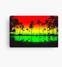 Rasta Colors Beach Silhouette Canvas Print
