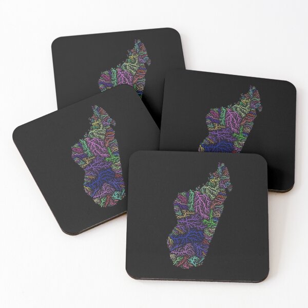 Item preview, Madagascar River Basin Map in Rainbow Colours with Black Background designed and sold by GrasshopperGeo.