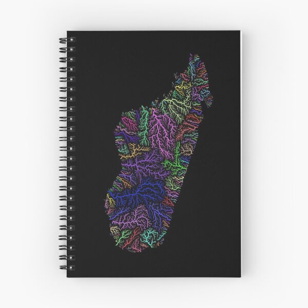 Item preview, Madagascar River Basin Map in Rainbow Colours with Black Background designed and sold by GrasshopperGeo.