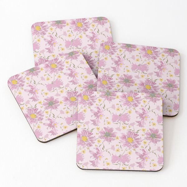 Item preview, Pink Fluffy Dahlia with Yellow, Rose, Chocolate Rudbeckia  on a Pink Background designed and sold by cozycaroline.