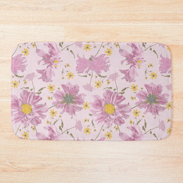 Item preview, Pink Fluffy Dahlia with Yellow, Rose, Chocolate Rudbeckia  on a Pink Background designed and sold by cozycaroline.