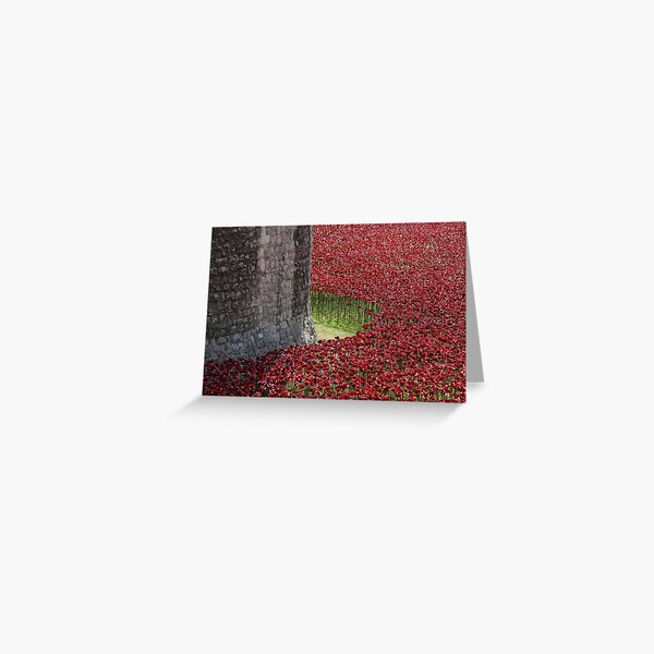 Ceramic poppies surround the Tower of London Greeting Card