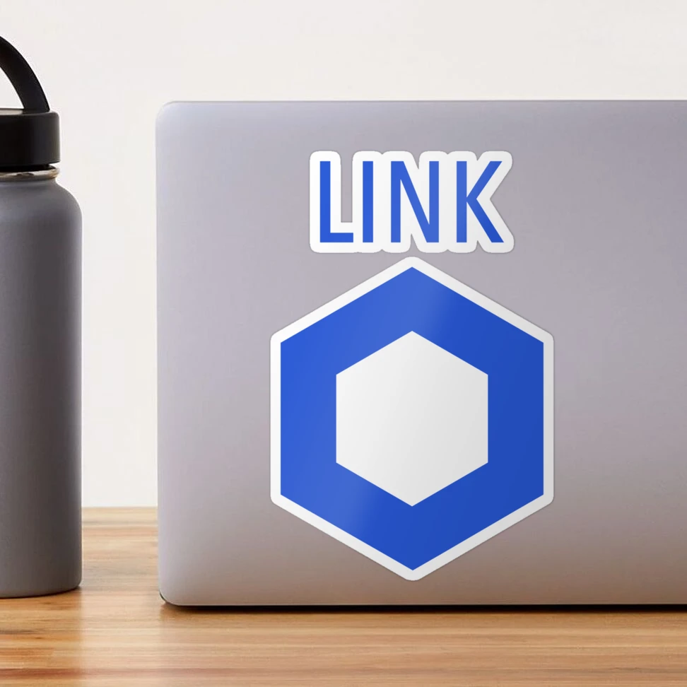 Chainlink crypto Ticker. LINK crypto token logo. Chainlink merch. 