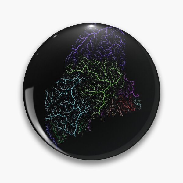 Item preview, Maine River Basin Map in Rainbow Colours with Black Background designed and sold by GrasshopperGeo.