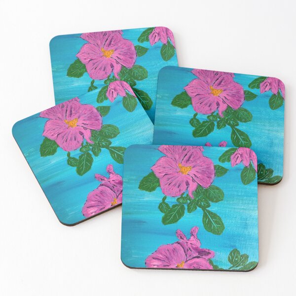 Item preview, Pinky/Mauve pansies on Turquoise designed and sold by Ruth Breen Artwork .