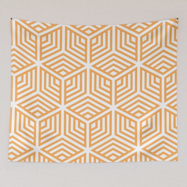 Item preview, Mid-tone Orange and White Cube Geometric Pattern Pairs 2022 Trending Color (Hue / Shade / Colour) Pantone Marigold 14-1050 designed and sold by ColorOfTheYears.