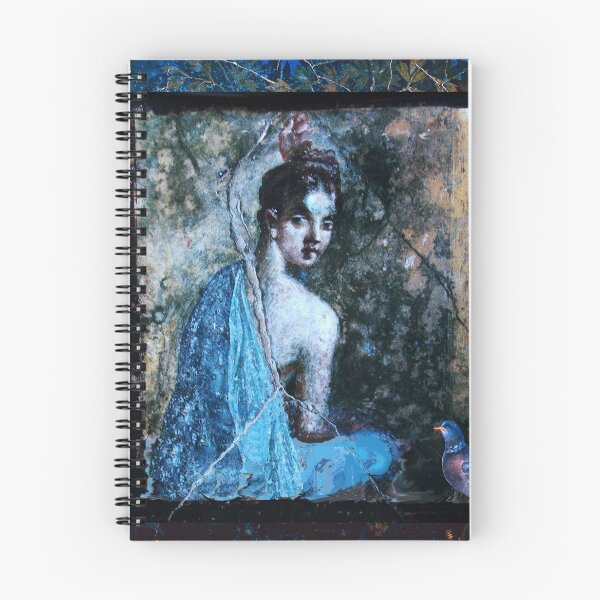 Item preview, POMPEII FRESCOES / LADY IN BLUE AND DOVES IN GARDEN ,DARK GREEN FLORAL designed and sold by BulganLumini.