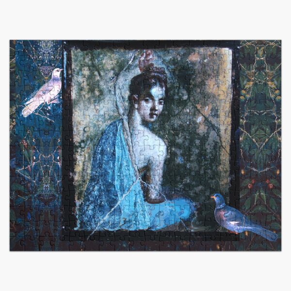 Artikel-Vorschau von POMPEII FRESKEN / DAME IN BLAU UND TAUBEN IM GARTEN, DUNKELGRÜN FLORAL, designt und verkauft von BulganLumini.