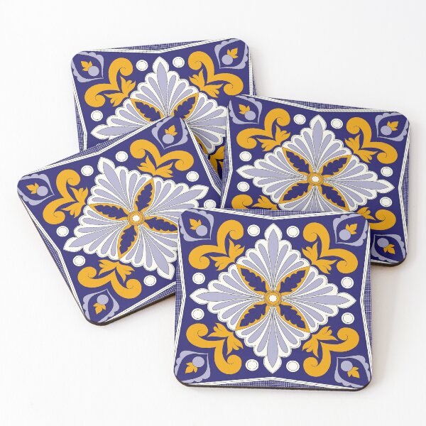 Item preview, Moroccan Tile Pattern - Yellow and Blue - Floral - Detailed Block Print Design, Simple Pattern designed and sold by SemDesigns1.