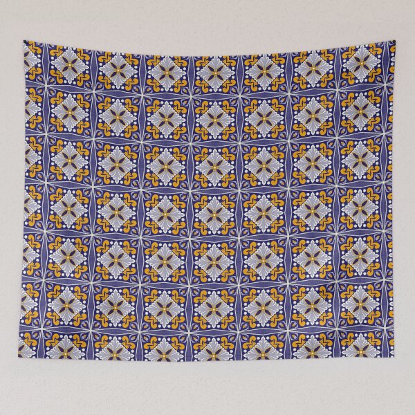 Item preview, Moroccan Tile Pattern - Yellow and Blue - Floral - Detailed Block Print Design, Simple Pattern designed and sold by SemDesigns1.