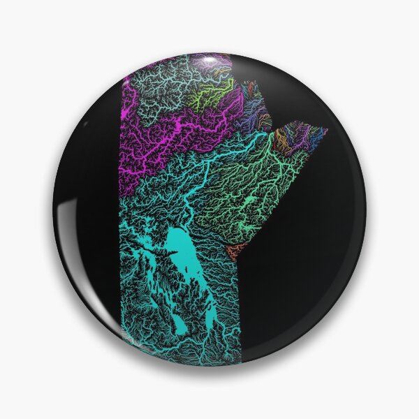Item preview, Manitoba River Basin Map in Rainbow Colours with Black Background designed and sold by GrasshopperGeo.