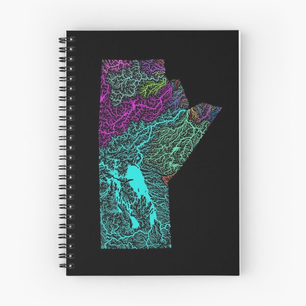 Item preview, Manitoba River Basin Map in Rainbow Colours with Black Background designed and sold by GrasshopperGeo.