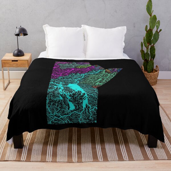 Item preview, Manitoba River Basin Map in Rainbow Colours with Black Background designed and sold by GrasshopperGeo.